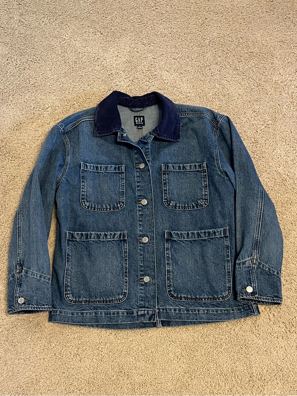 GAP Denim Barn Jacket with Navy Corduroy Collar